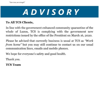 TCS Client Advisory